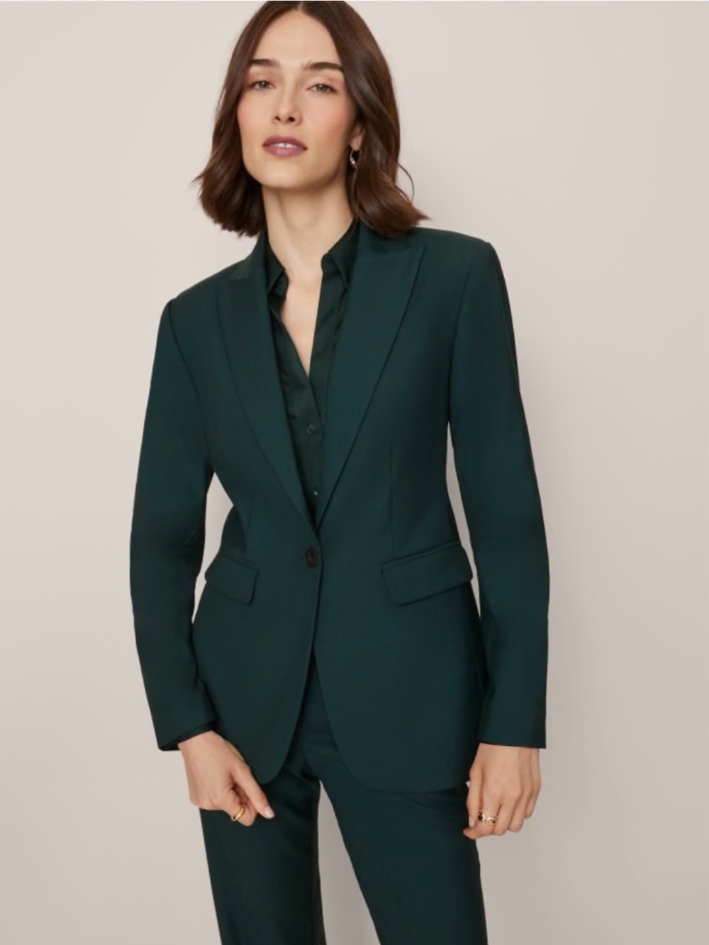 Tailored Women's Single-Button Blazer in Deep Green, Pine Grove